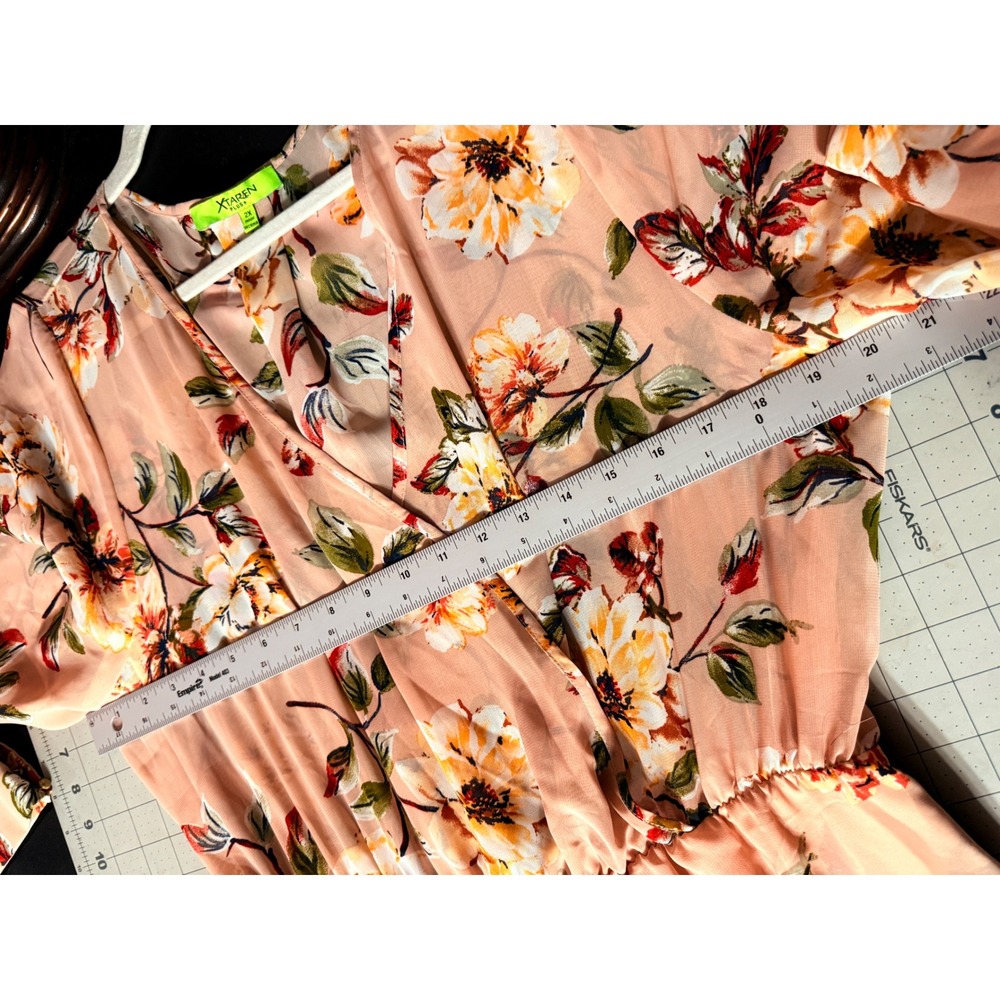 XTAREN Plus Peach Floral Wrap Maxi Dress Long Sleeve 2X - Picture 8 of 10